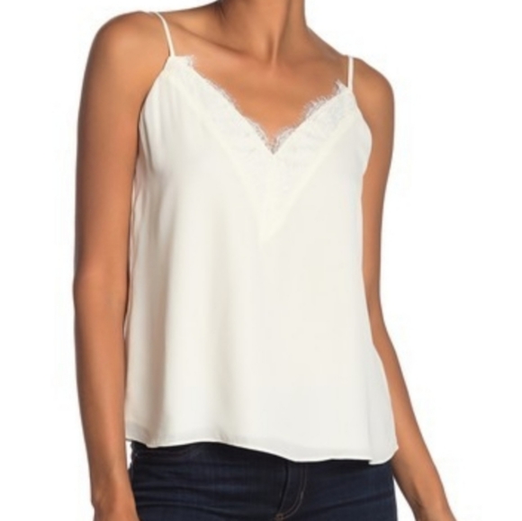 Socialite Tops - Socialite V-neck Lace Trim Ivory Cami Fully Lined